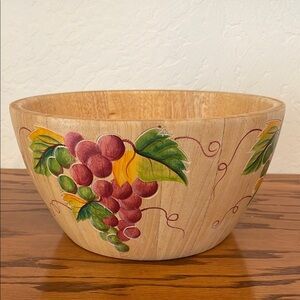 Hand-Painted Wooden Bowl with Grapes Design